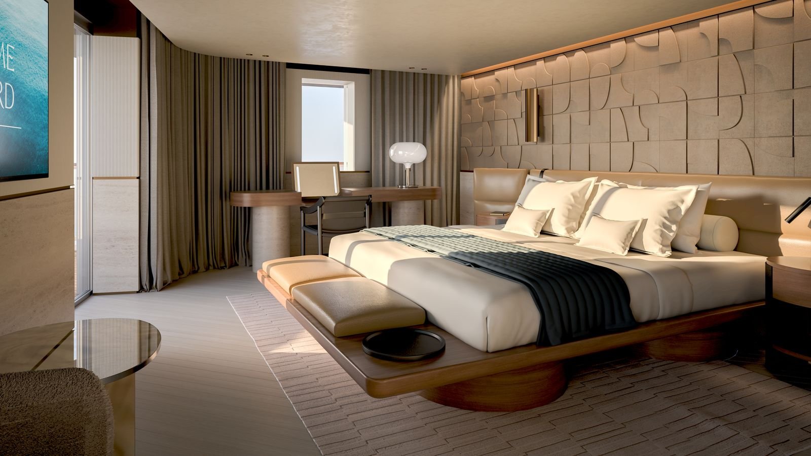 Chambre principale de l’Owner’s Residence EXPLORA III par Patricia Urquiola